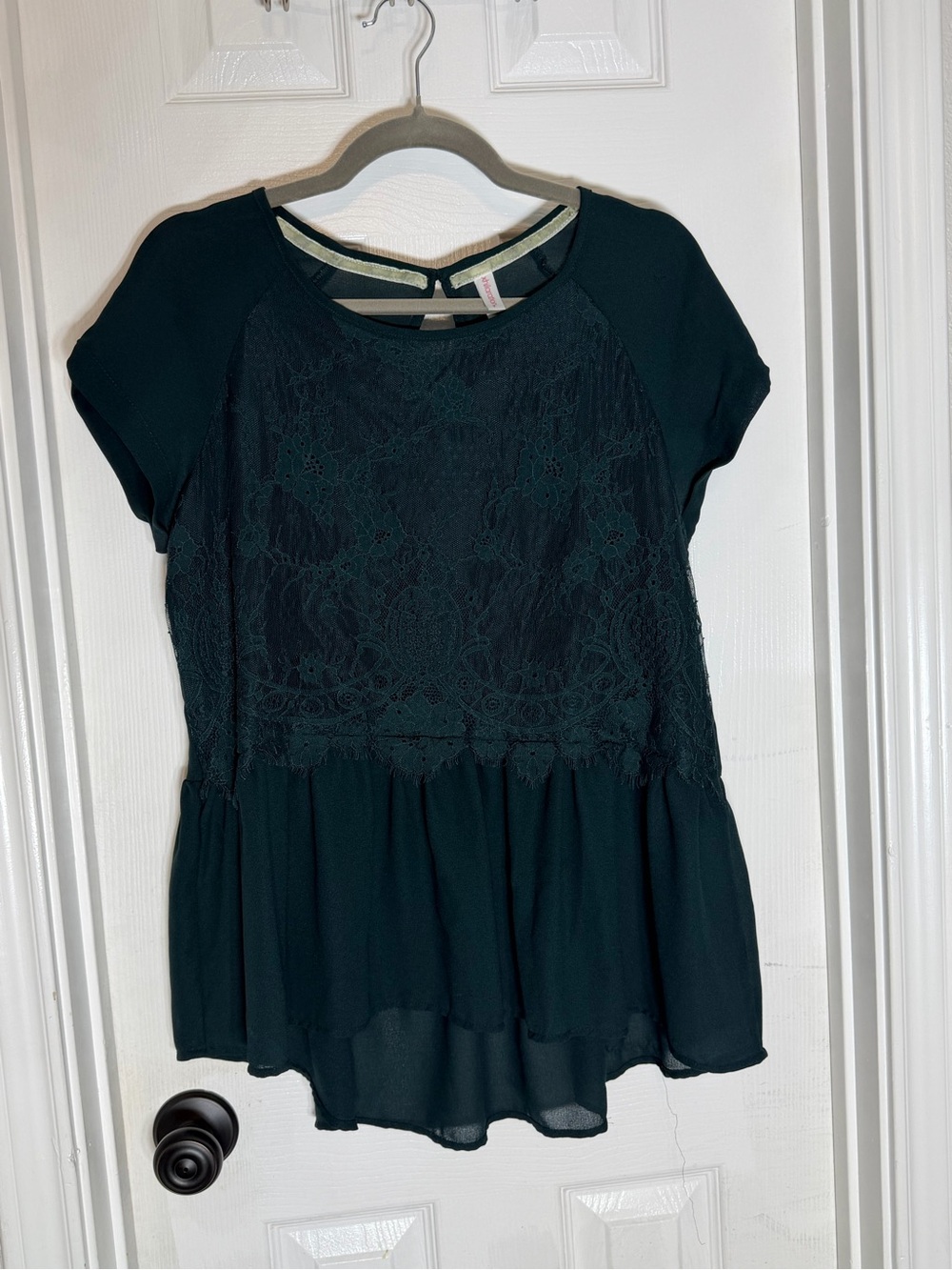 Target Dark Green Lace-Peplum Short-Sleeve Blouse